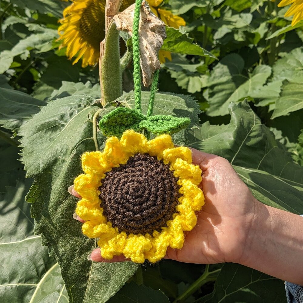 Crochet Sunflower Car Mirror Hanging Charm | Crochet Hanging Accessory - Picture 10 of 11